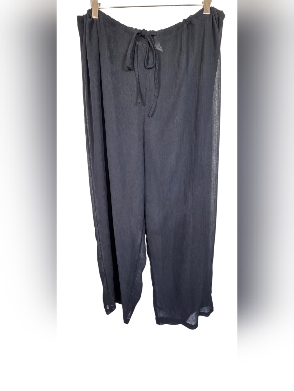 Cherokee Black Sheer Swim Cover Up Pants Wide Leg Drawstring‎ Waist 1X Beach